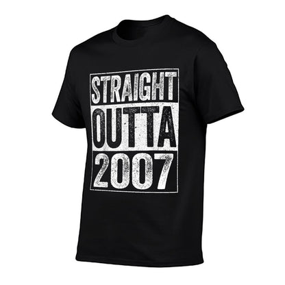 Straight Outta 2007 17th Birthday  Ribbed Collar T-Shirt