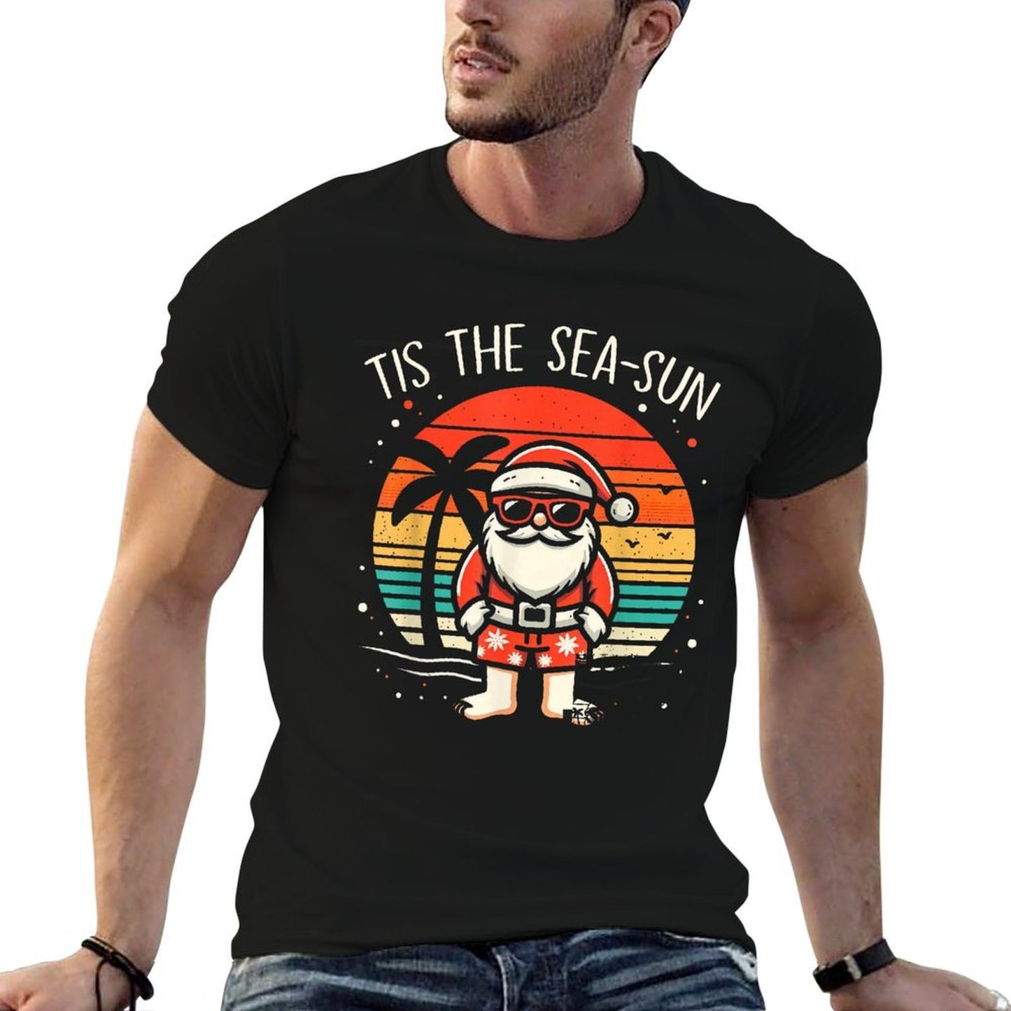 Tis The Sea Sun Santa Beach Summer Christmas In July Summer  Easy-care T-Shirt