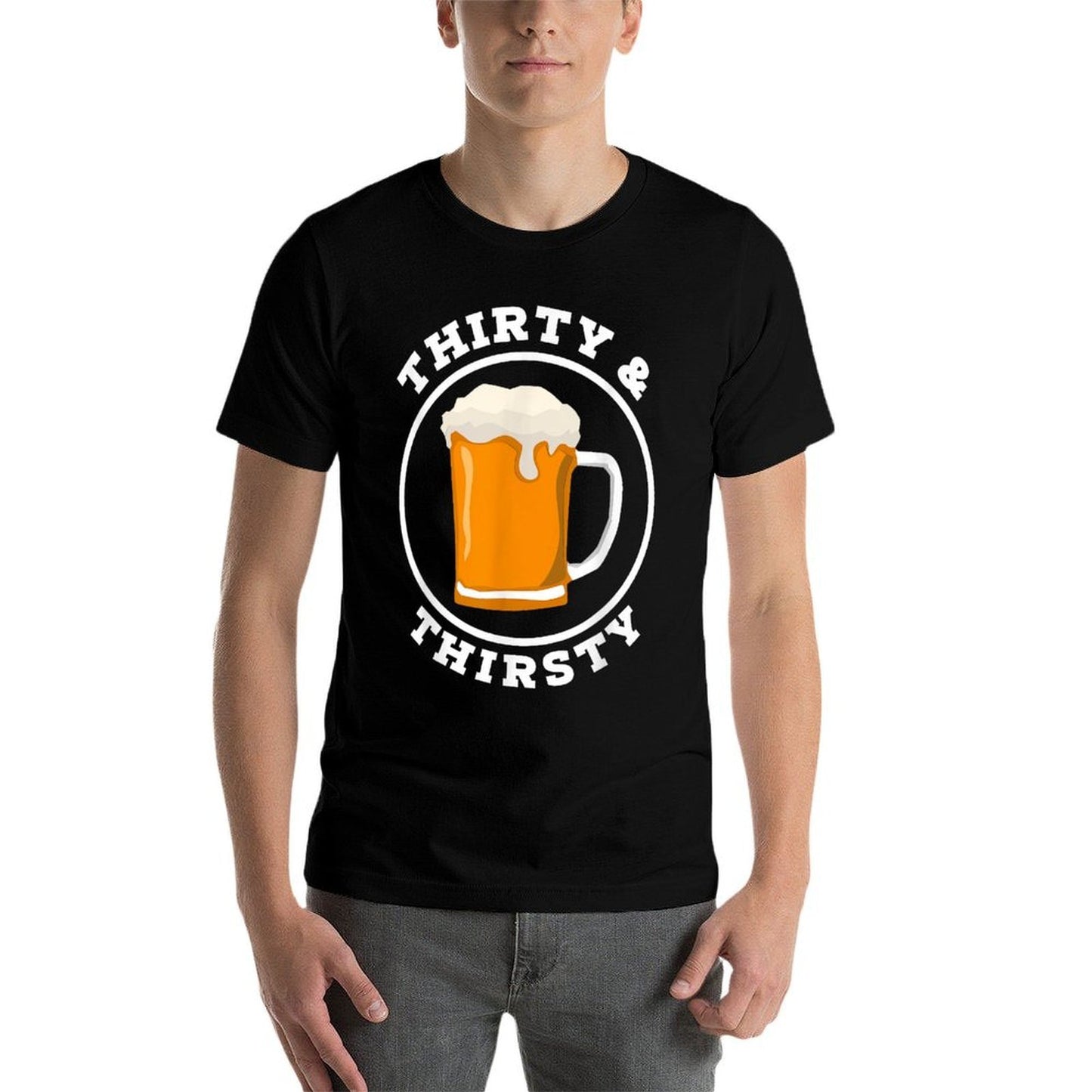 Funny 30th Birthday I 1990 Thirty And Thirsty I Beer  Wrinkle-resistant T-Shirt