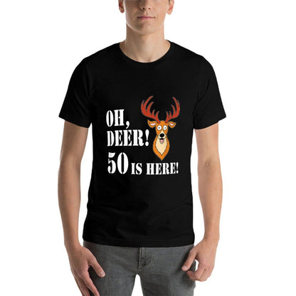 Oh Deer 50 Is Here Animal Pun 50th Birthday  Rolled Sleeves T-Shirt