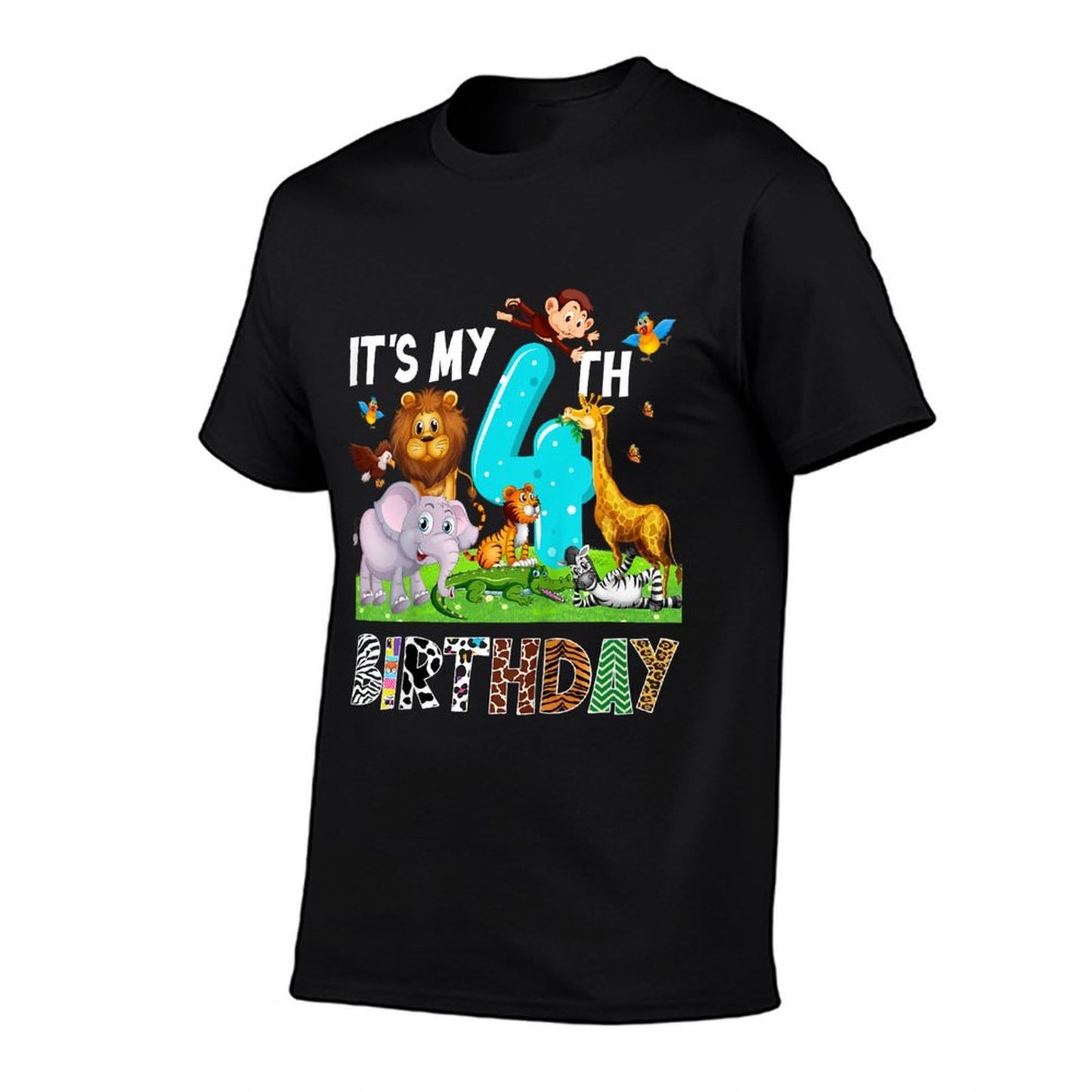 Kids It's My 4th Birthday Zoo Jungle Safari 4 Years Old Animals  Oversized Silhouette T-Shirt