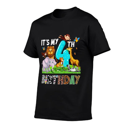 Kids It's My 4th Birthday Zoo Jungle Safari 4 Years Old Animals  Oversized Silhouette T-Shirt