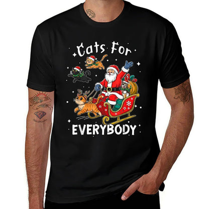 Cats for Everybody Santa Christmas Funny Cat Xmas Women Kids  Summer-ready Fabric T-Shirt