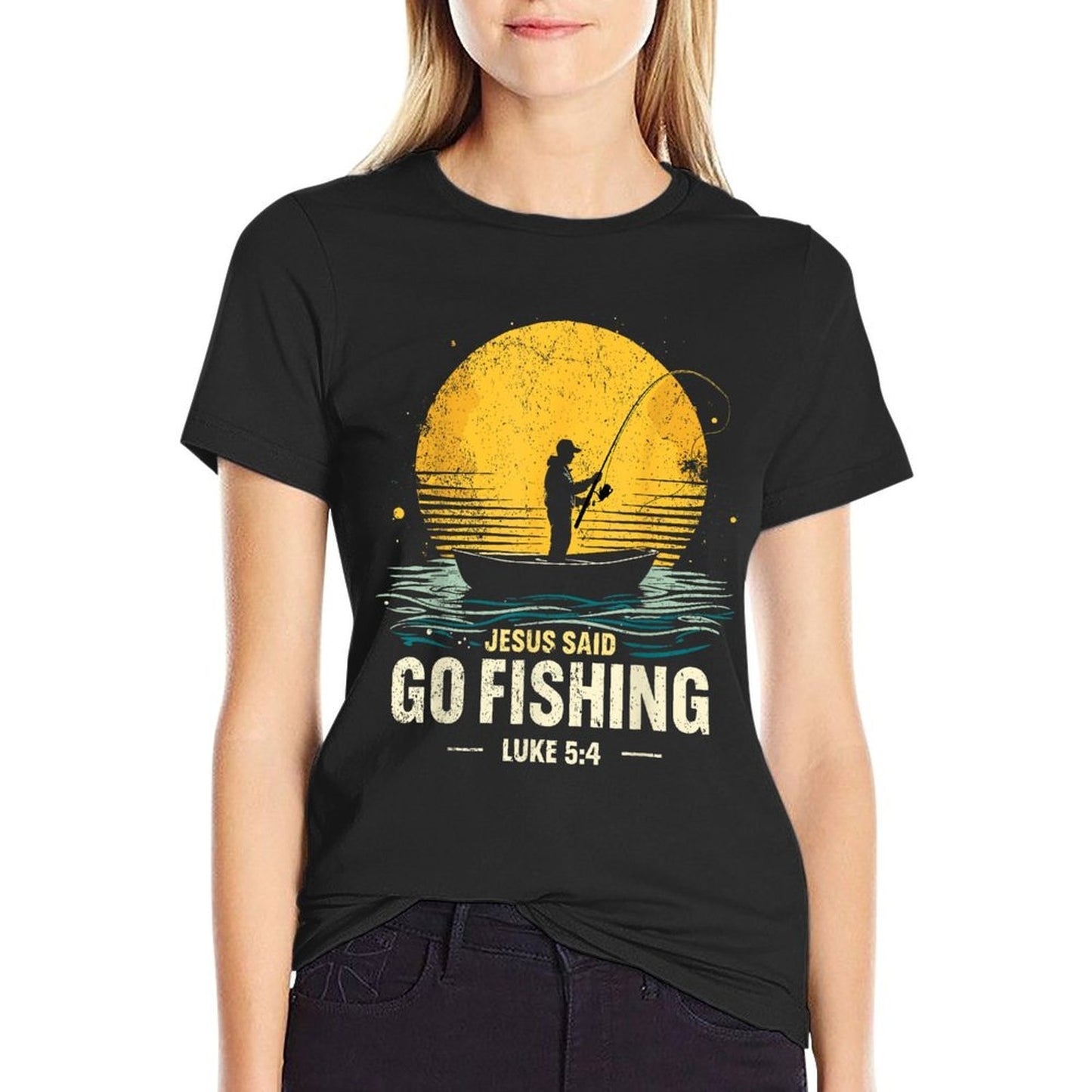 Jesus Said Go Fishing Bible Verse Fisherman Christian  Soft T-Shirt