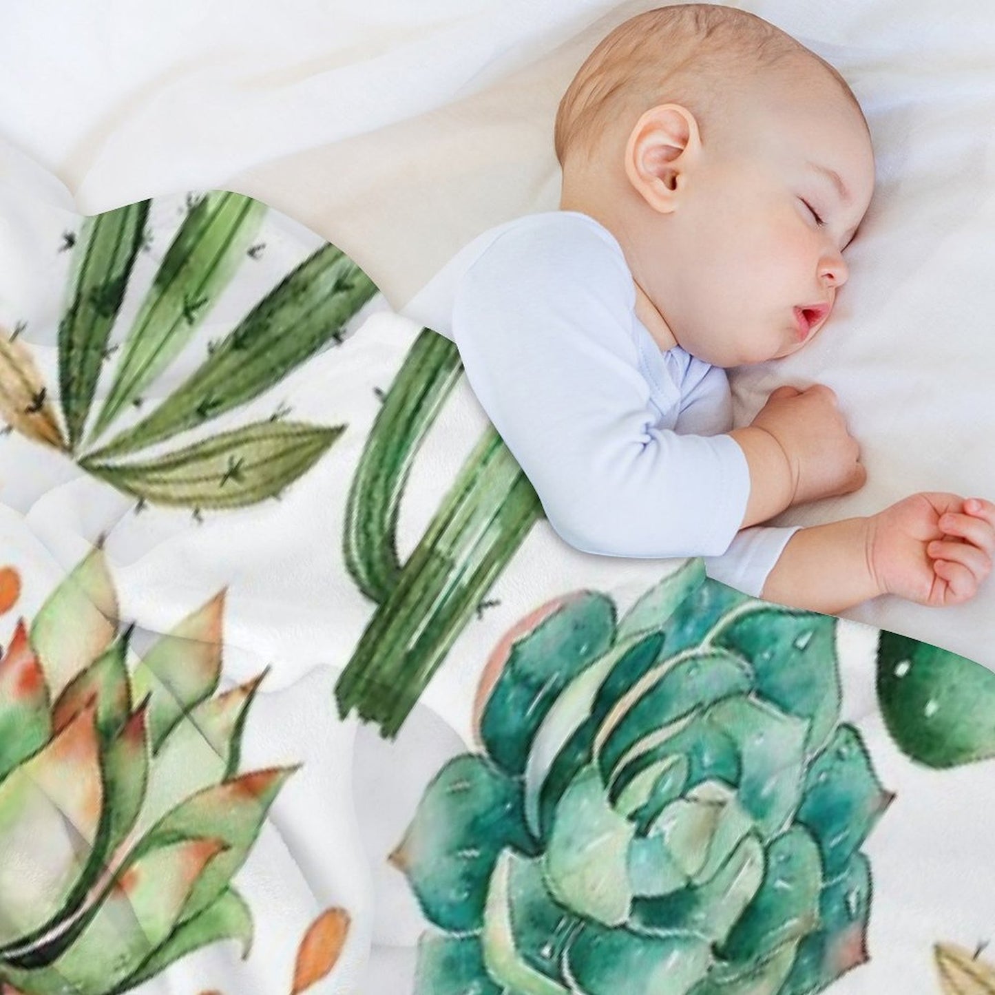 Watercolor Cactus Pattern Eco-conscious Throw Blanket