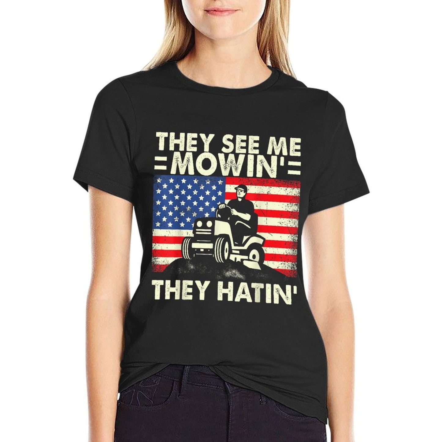 Lawn Mowing Funny See Me Mowing They Hatin Garden Dad  Heathered Texture T-Shirt