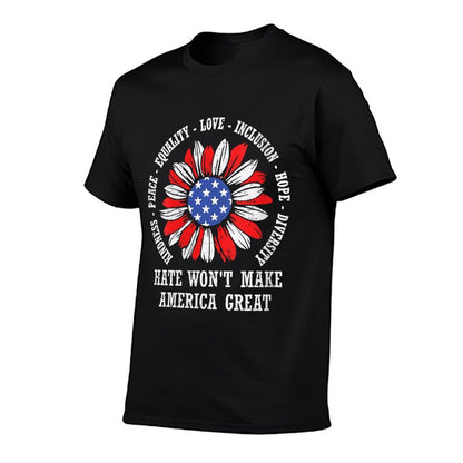 Womens Kindness Peace Love Hate Wont Make America Great Teacher  Fade-proof Color T-Shirt