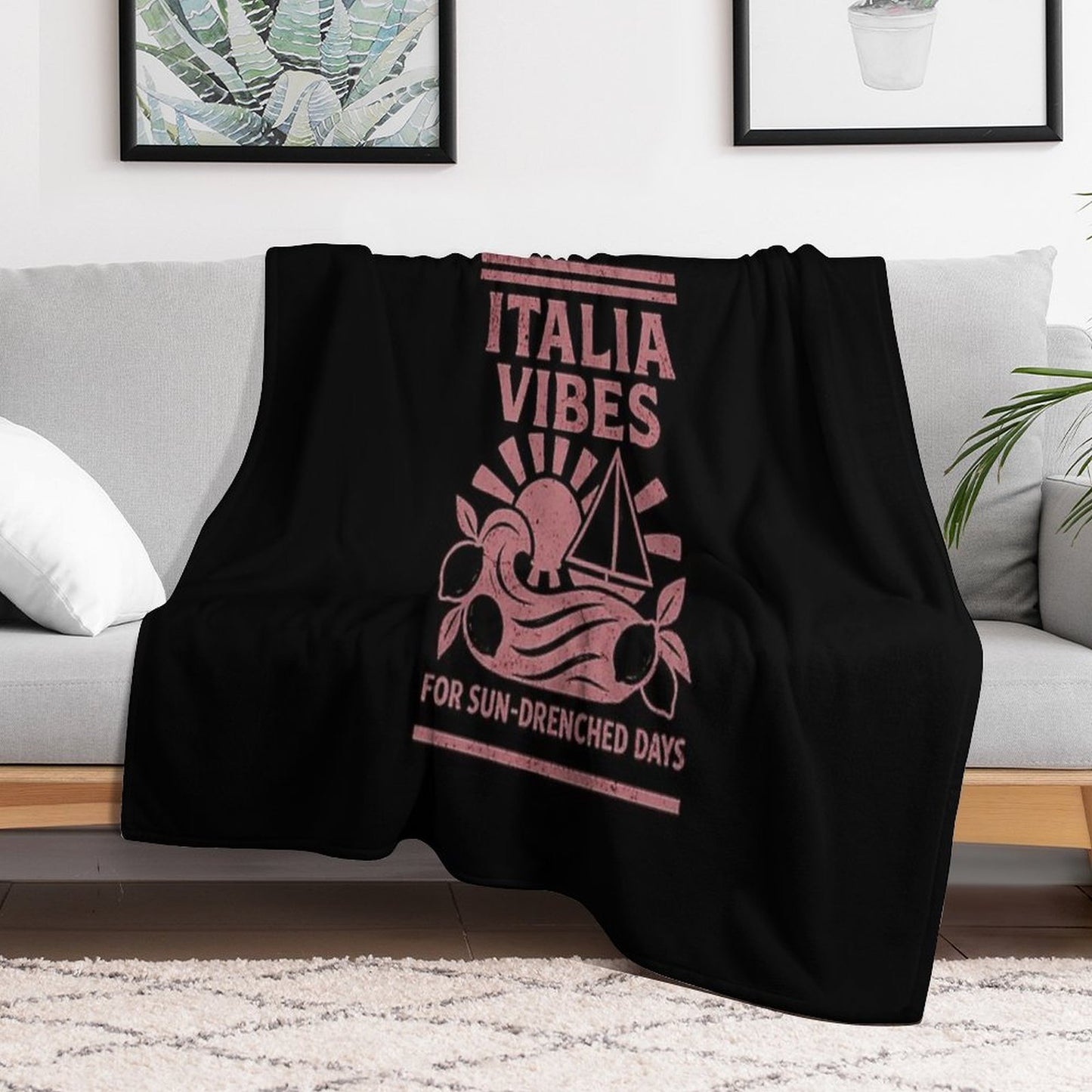 Italia Vibes T-Shirt, Sun Drenched Days Tee, Summer Sailing Shirt, Italy Inspired Graphic Tee, Coastal Escape T-Shirt Anti-pilling Throw Blanket