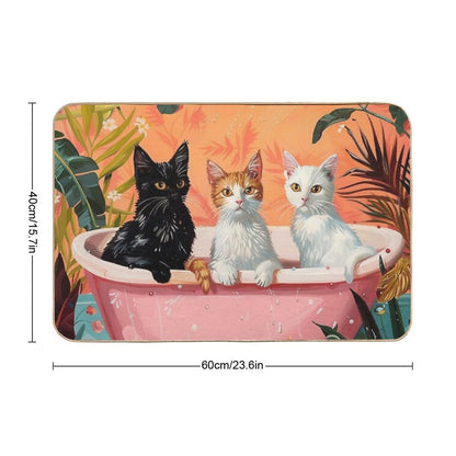 3 Cats In The Bathroom Illustration  Long-Lasting Bath Mat