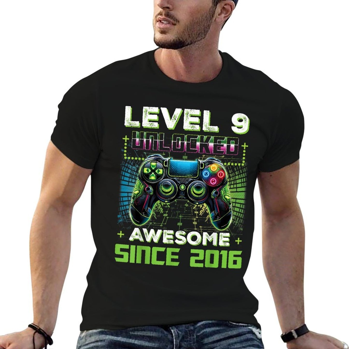 Level 9 Unlocked Video Game 9th Birthday Gamer Boys Son  High-quality Stitching T-Shirt