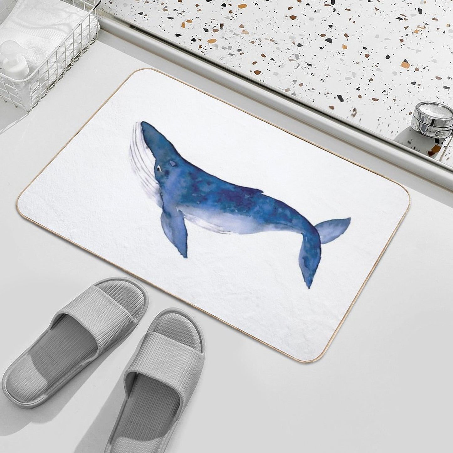 Humpback Whale in Watercolor  Absorbent Bath Mat