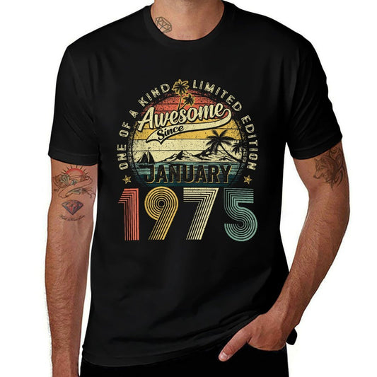 50 Years Old Awesome January 1975 Vintage 50th Birthday Men  Lightweight T-Shirt