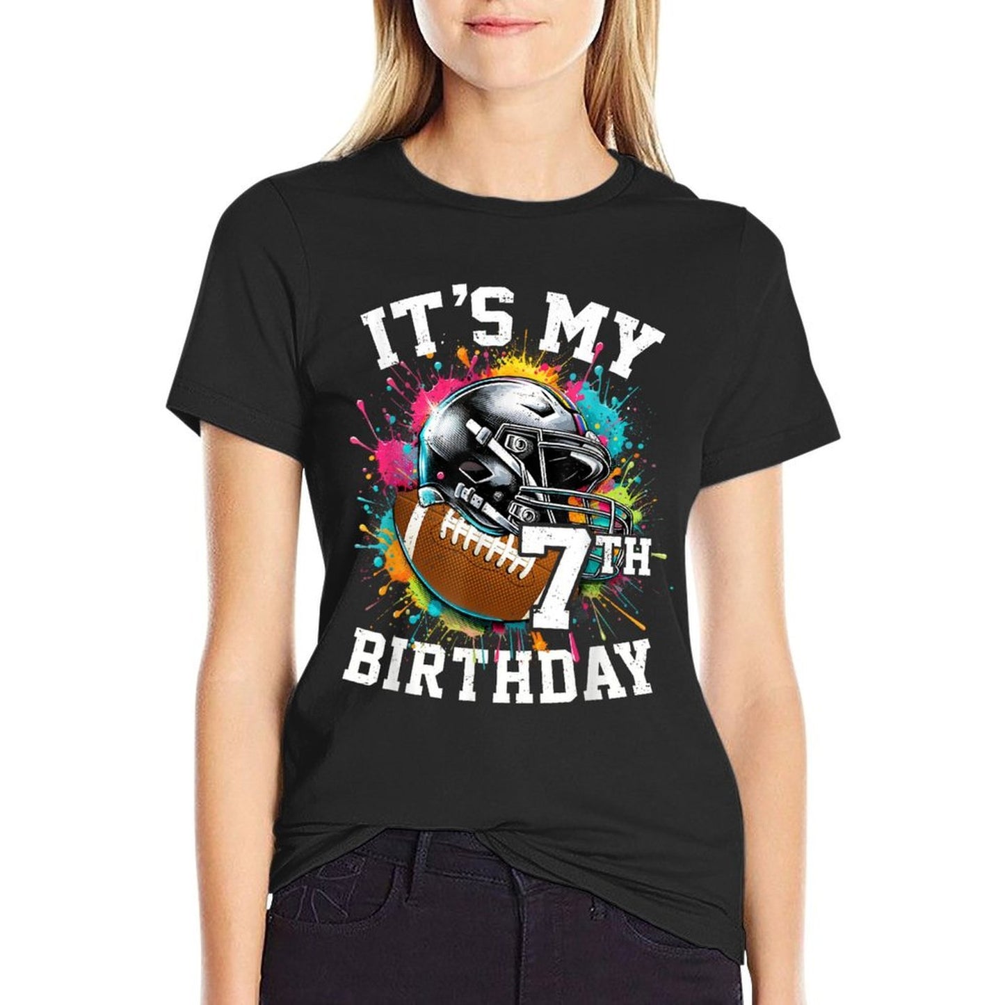 It's My 7th Birthday Football 7 Years Old Colorful  Moisture-wicking T-Shirt