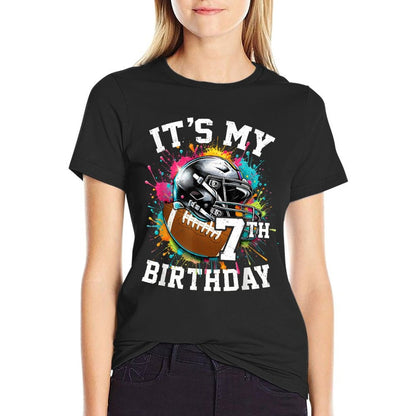 It's My 7th Birthday Football 7 Years Old Colorful  Moisture-wicking T-Shirt