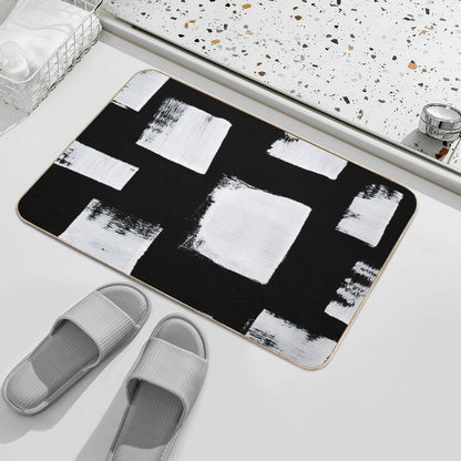 Marshmallows A Minimal Abstract Black And White Square Mudcloth Pattern by Alyssa Hamilton Art  Absorbent Bath Mat