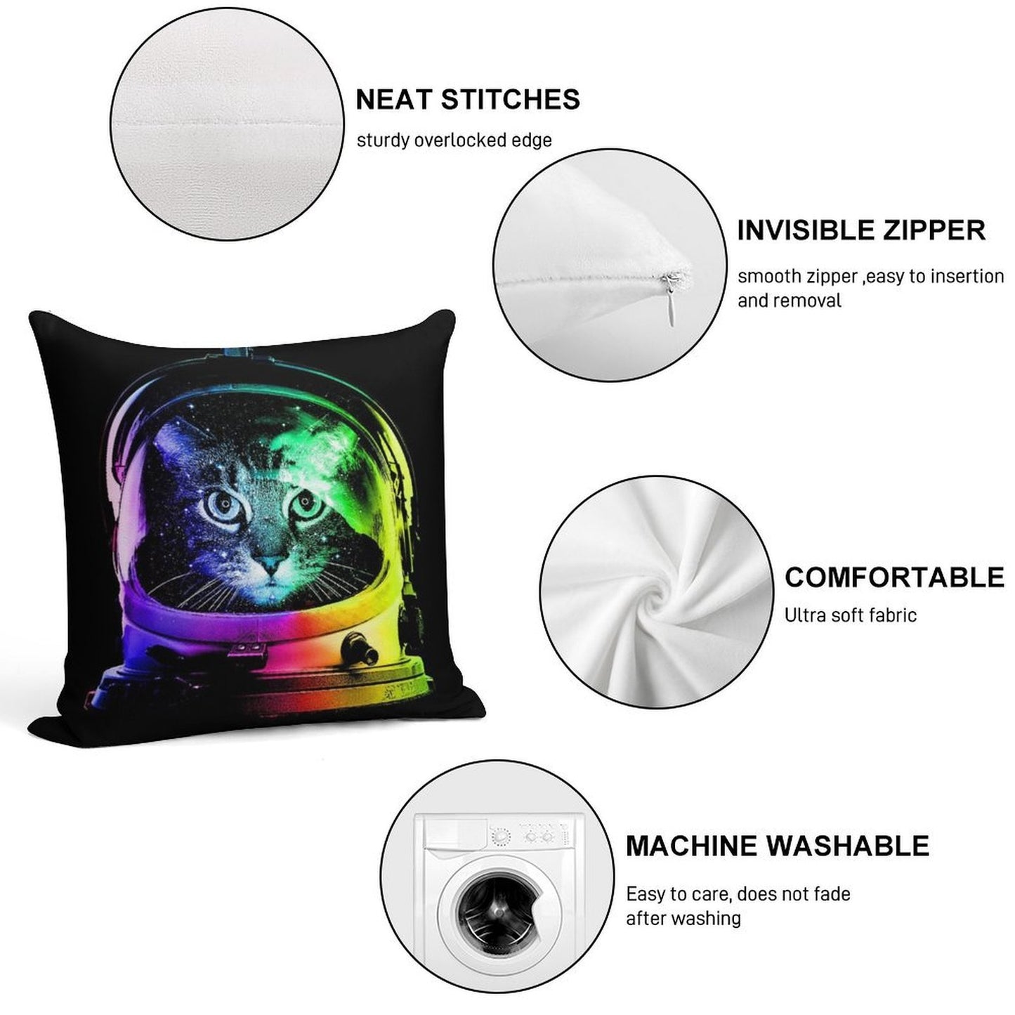 Astronaut Cat Soft Durable Construction Throw Pillow