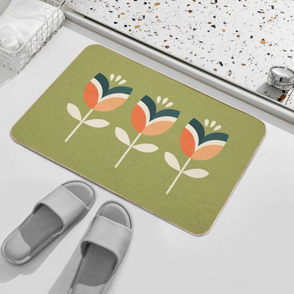 Retro Tulip - Orange And Olive Green  Slip-Resistant Bath Mat