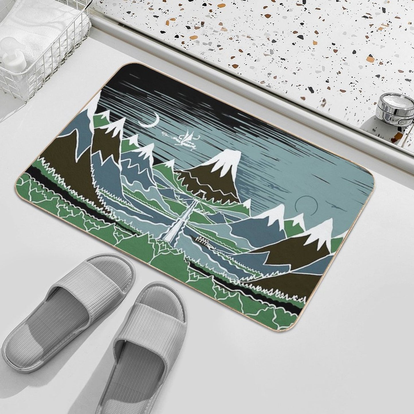 A Halflings Journey on A Mountain Path Through An Elven Wood in The Style of J.R.R.Tolkien  Absorbent Bath Mat