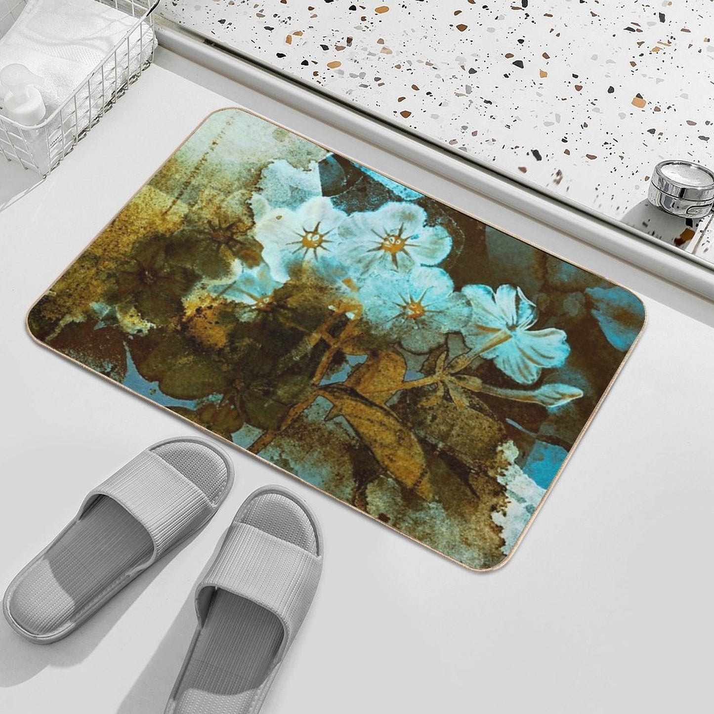 Fleurs En Hiverwintery Floral  Eco-Friendly Bath Mat