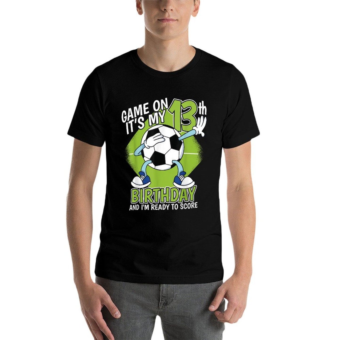 13 Year Old Soccer Player Boy 13th Birthday Soccer Theme  Heathered Texture T-Shirt
