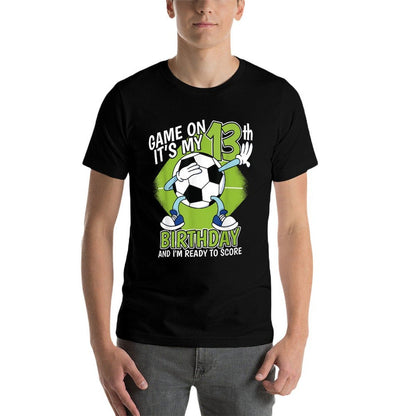 13 Year Old Soccer Player Boy 13th Birthday Soccer Theme  Heathered Texture T-Shirt