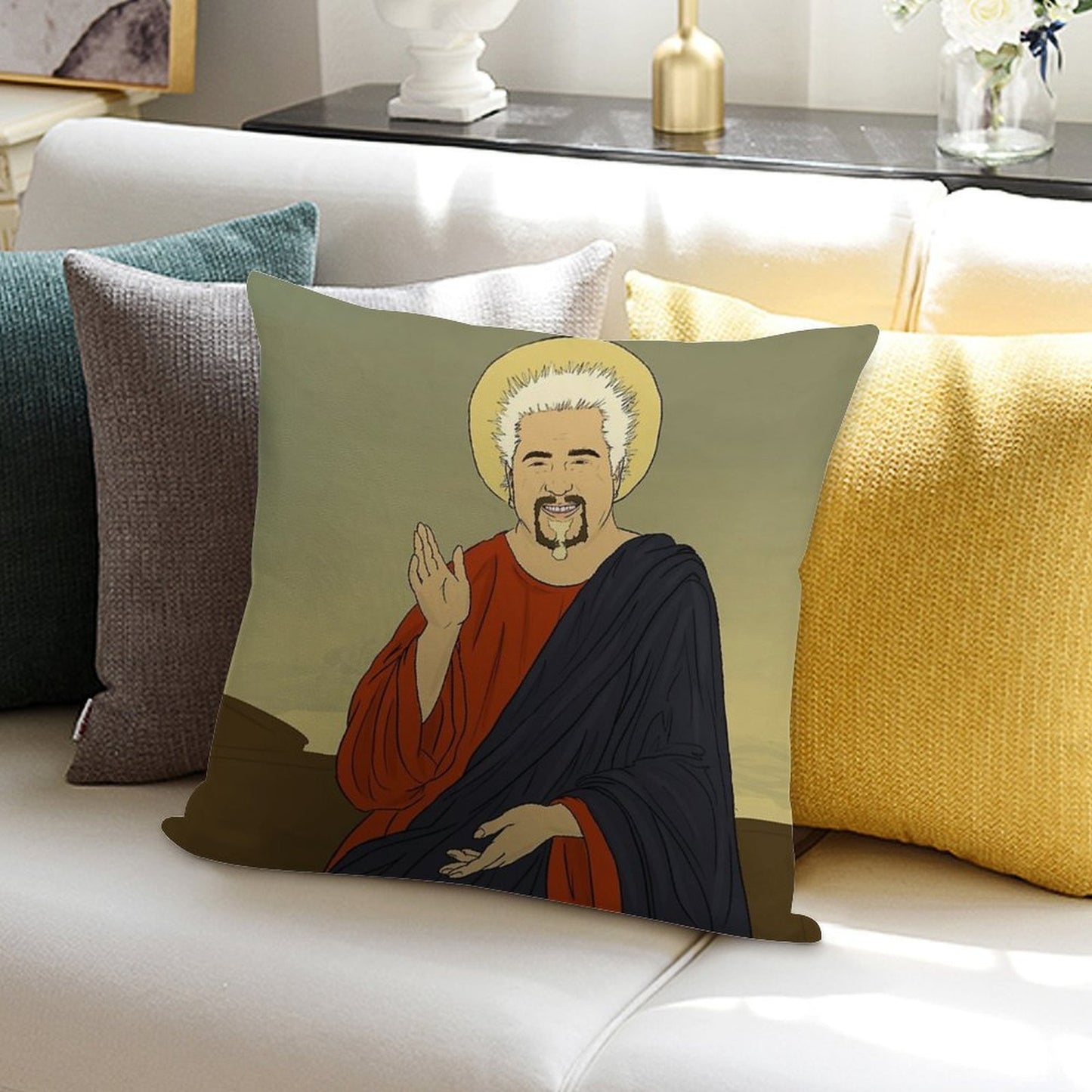 Guy Fieri Jesus Soft Hidden Zipper Throw Pillow