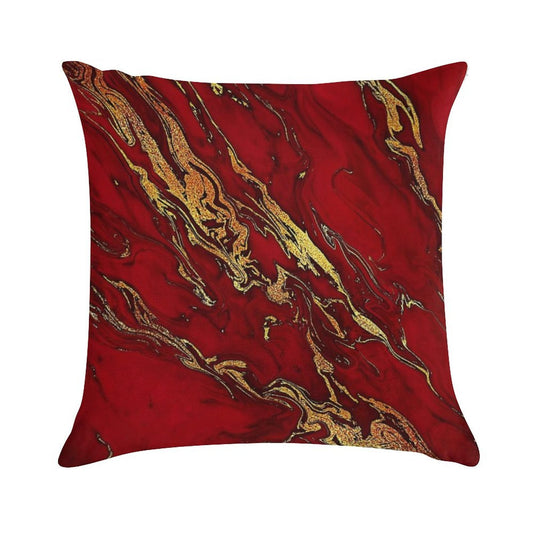 Faux Fire Red And Gold Marble Soft Ultra-Soft Texture Throw Pillow
