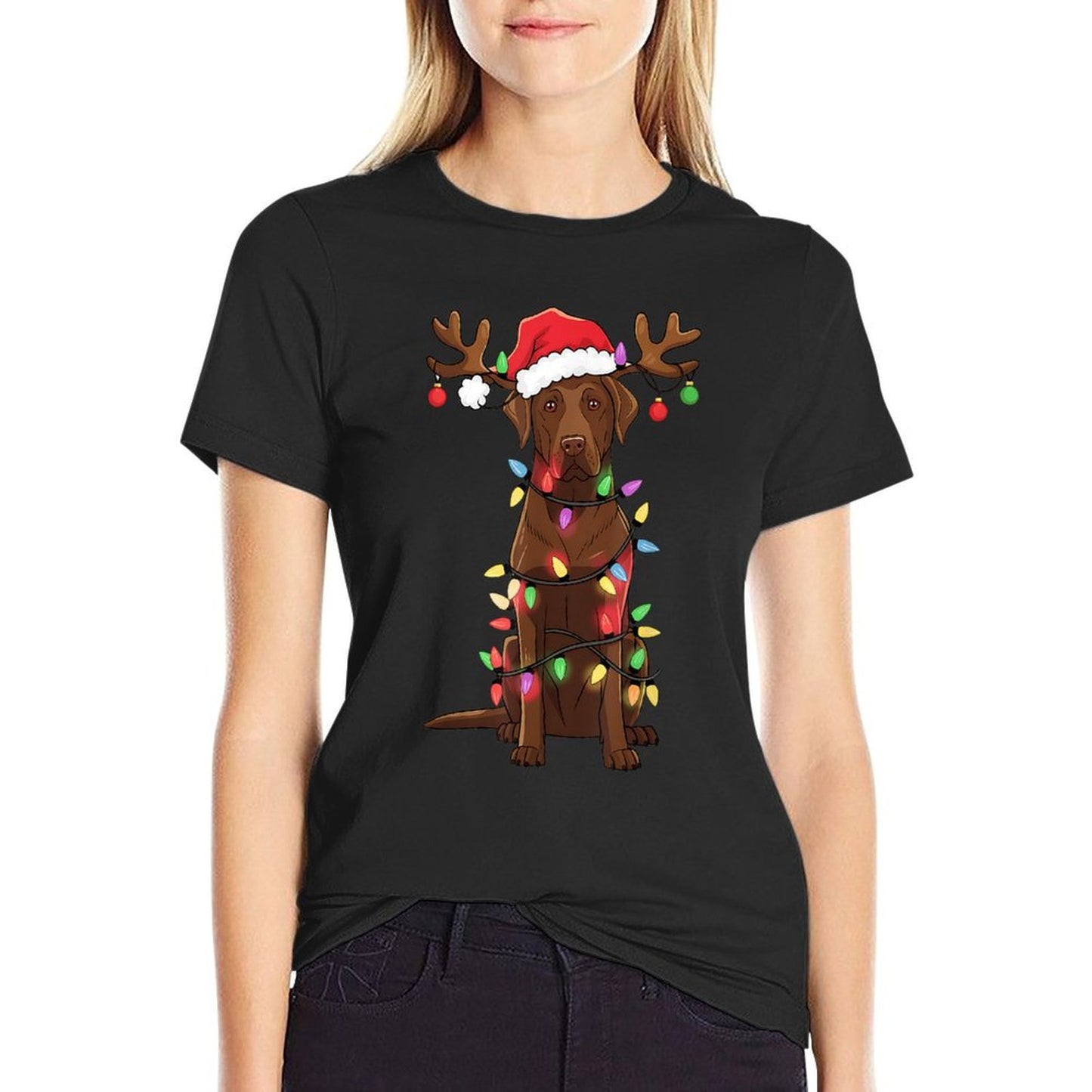 Chocolate Lab Labrador Christmas Funny Gifts Unisex-Adults, Unisex-Kids Black Small  Easy-care T-Shirt