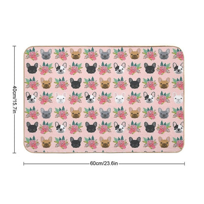 French Bulldog Faces Pattern Pink Cute Dogs  Rapid-Drying Bath Mat