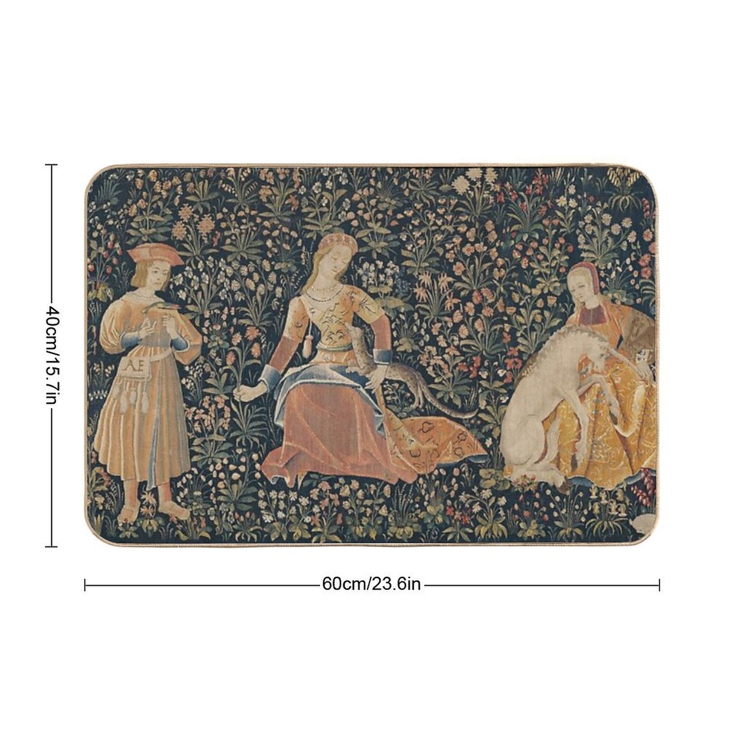 Medieval Unicorn Floral Tapestry  Pet-Safe Bath Mat