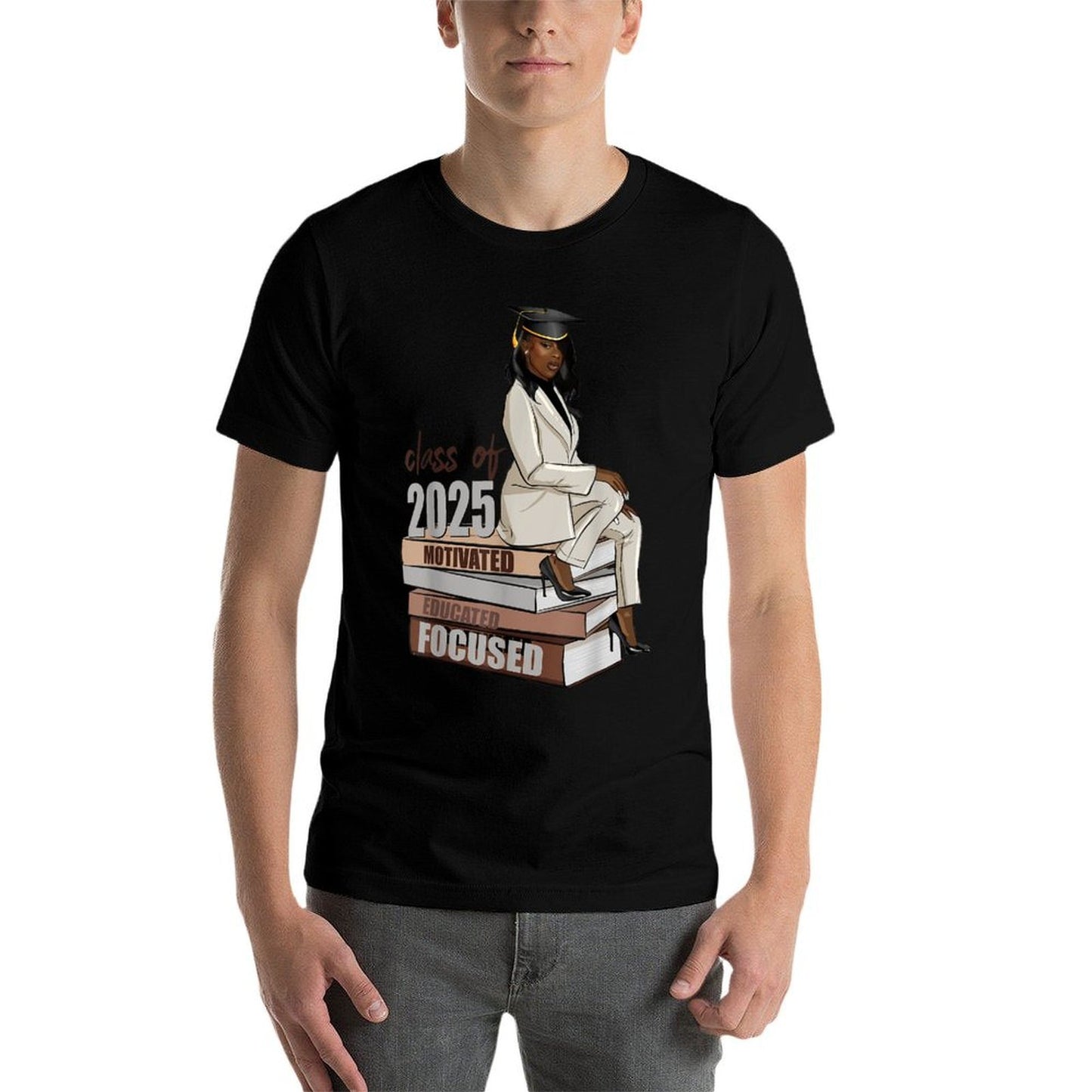 Senior 2025 Class Of 2025 Graduation Black Girl Afro Woman  Polyester Blend T-Shirt