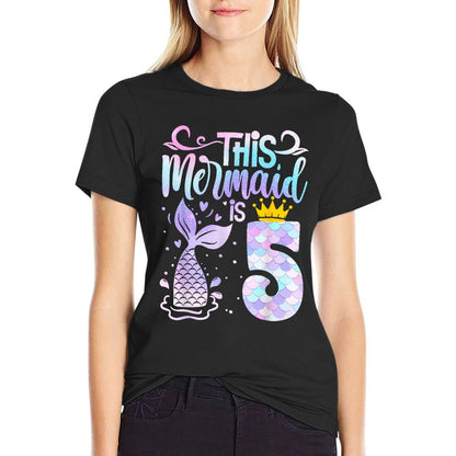Mermaid 5th Birthday 5 Year Old Girl Five Yrs Happy Bday  Polyester Blend T-Shirt