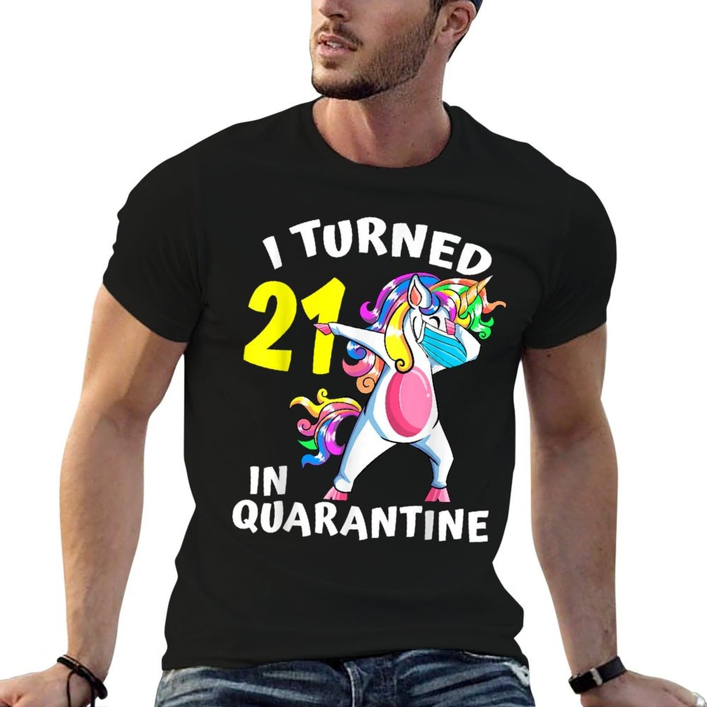 I Turned 21 In Quarantine Dabbing Unicorn 21st Birthday  Rolled Sleeves T-Shirt