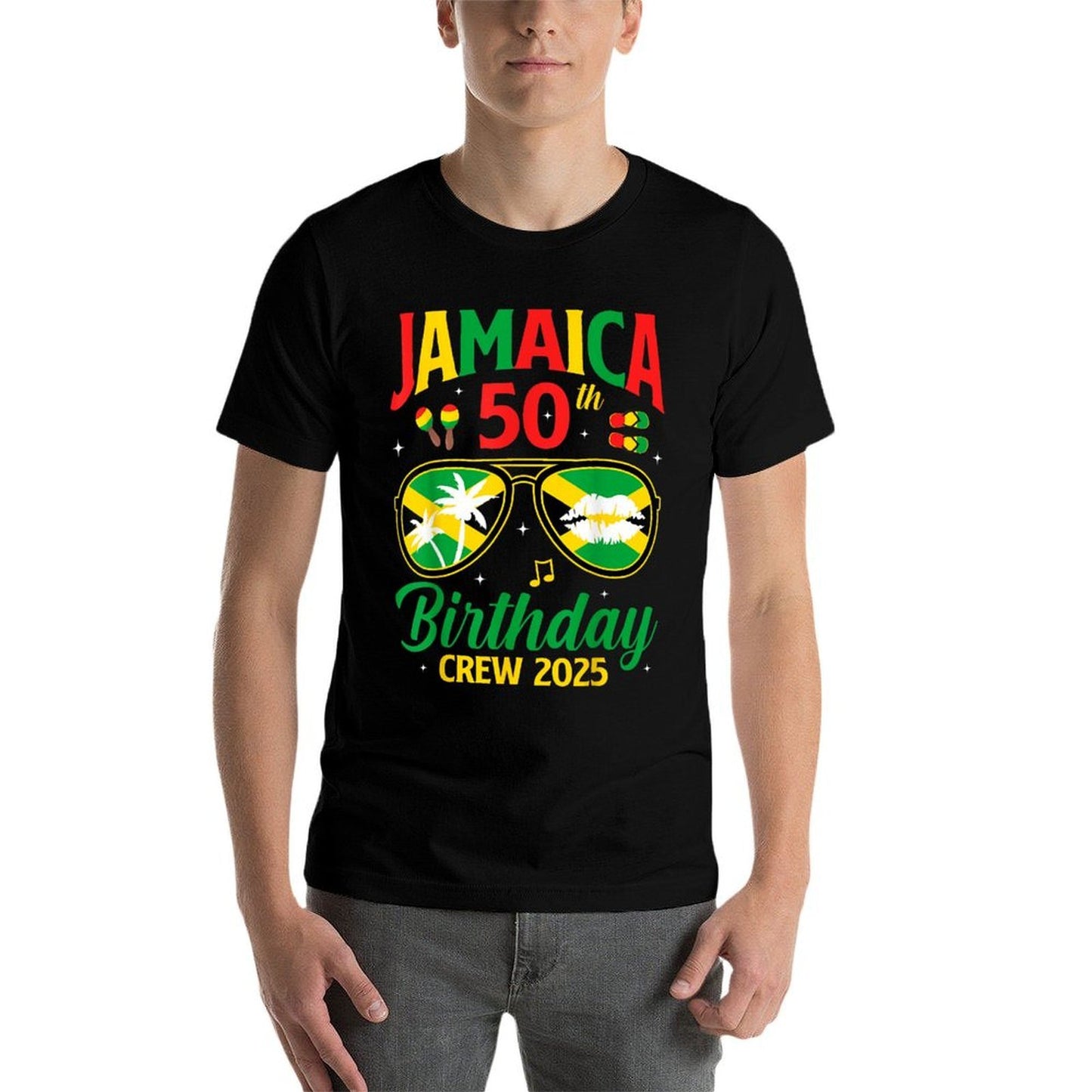 Birthday Crew Party 2025 Jamaica 50th Trip Sunglasses  Eco-friendly Material T-Shirt
