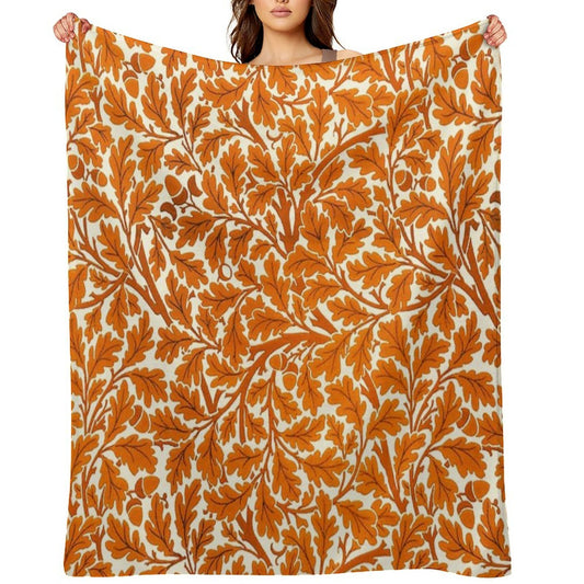 William Morris Oak Leaves, Rust Orange And Cream Gift-ready Throw Blanket