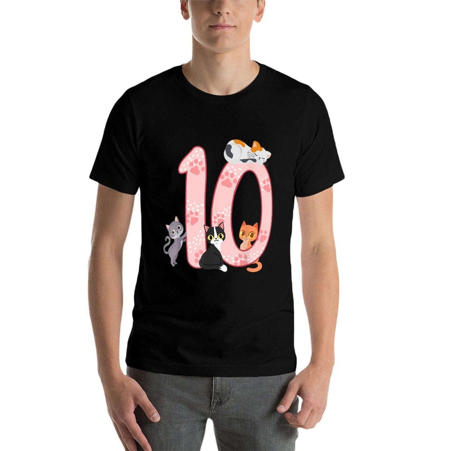 10th Birthday Girl Cat Outfit 10 Years Old  Heathered Texture T-Shirt