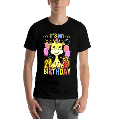 Its My 21st Birthday Giraffe Lover  Tagless Design T-Shirt