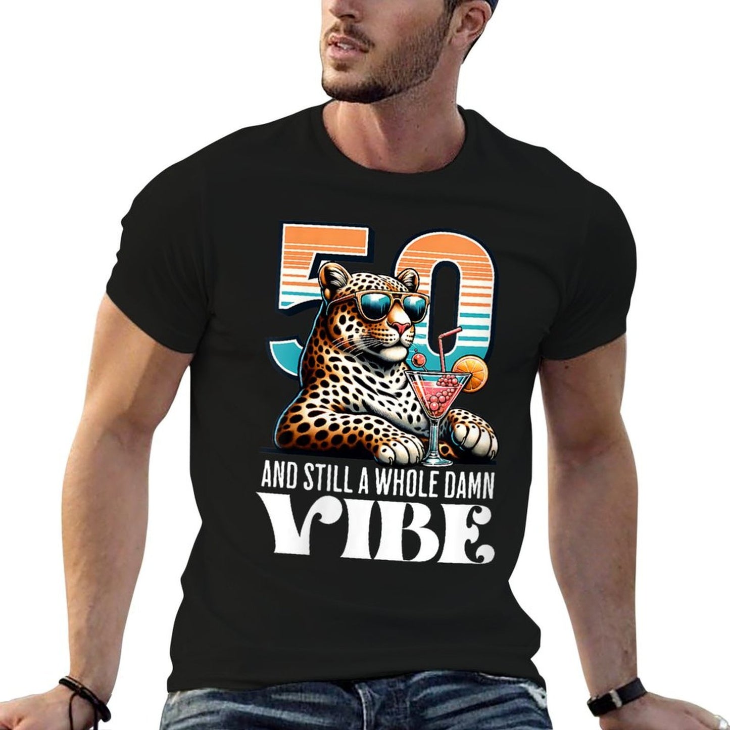 Womens 50 And Still A Whole Damn Vibe – Retro Leopard 50th Birthday  Breathable T-Shirt