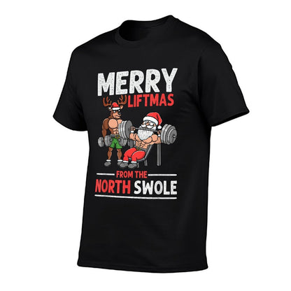 Merry Liftmas from North Swole Muscle Santa Weightlifting  Heathered Texture T-Shirt