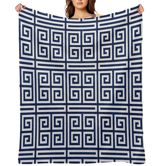 Greek Key - Blue And White Anti-pilling Throw Blanket
