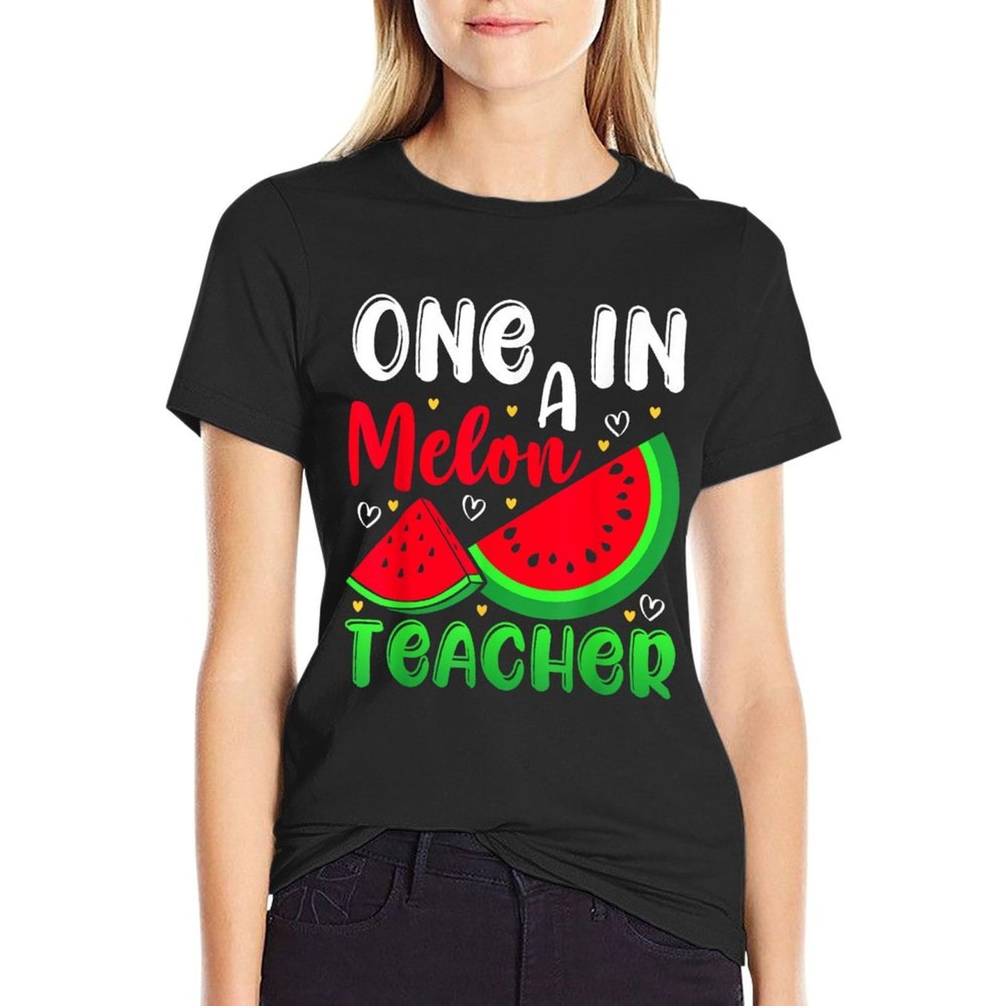 One In A Melon Teacher Watermelon Funny Summer  Easy-care T-Shirt