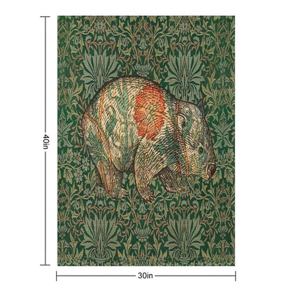 Rossetti's Wombat in Green Flower Garden Shrink-resistant Throw Blanket