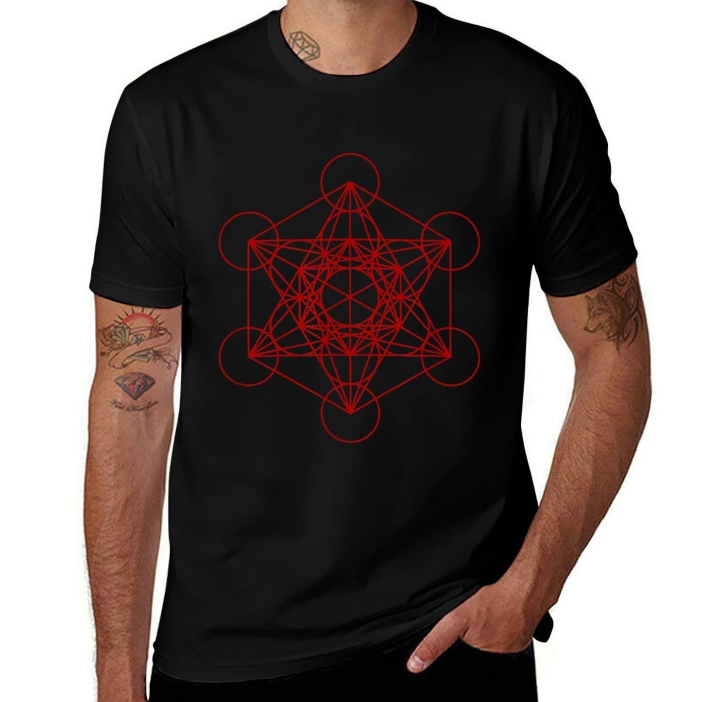 Sacred Geometry Red And Black Geometric Design Gothic Goth  Cotton T-Shirt