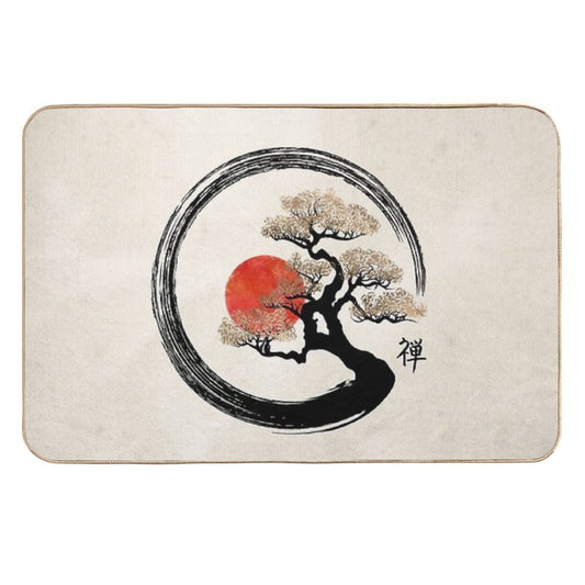 Enso Circle And Bonsai Tree on Canvas  Fade-Resistant Bath Mat