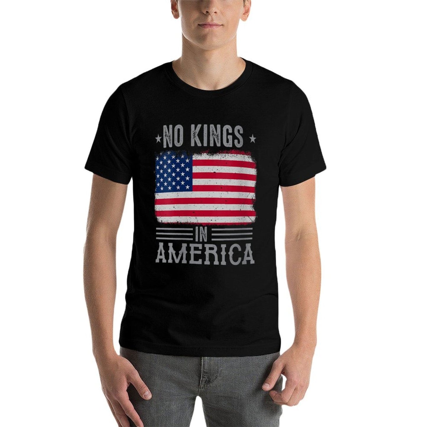 Womens No Kings in America Flag Protest Save Democracy  Slim-fit Cut T-Shirt