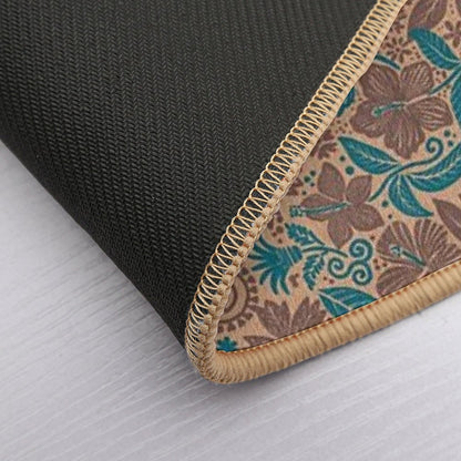 Beige And Teal Tropical Floral Tribal Print  Eco-Friendly Bath Mat