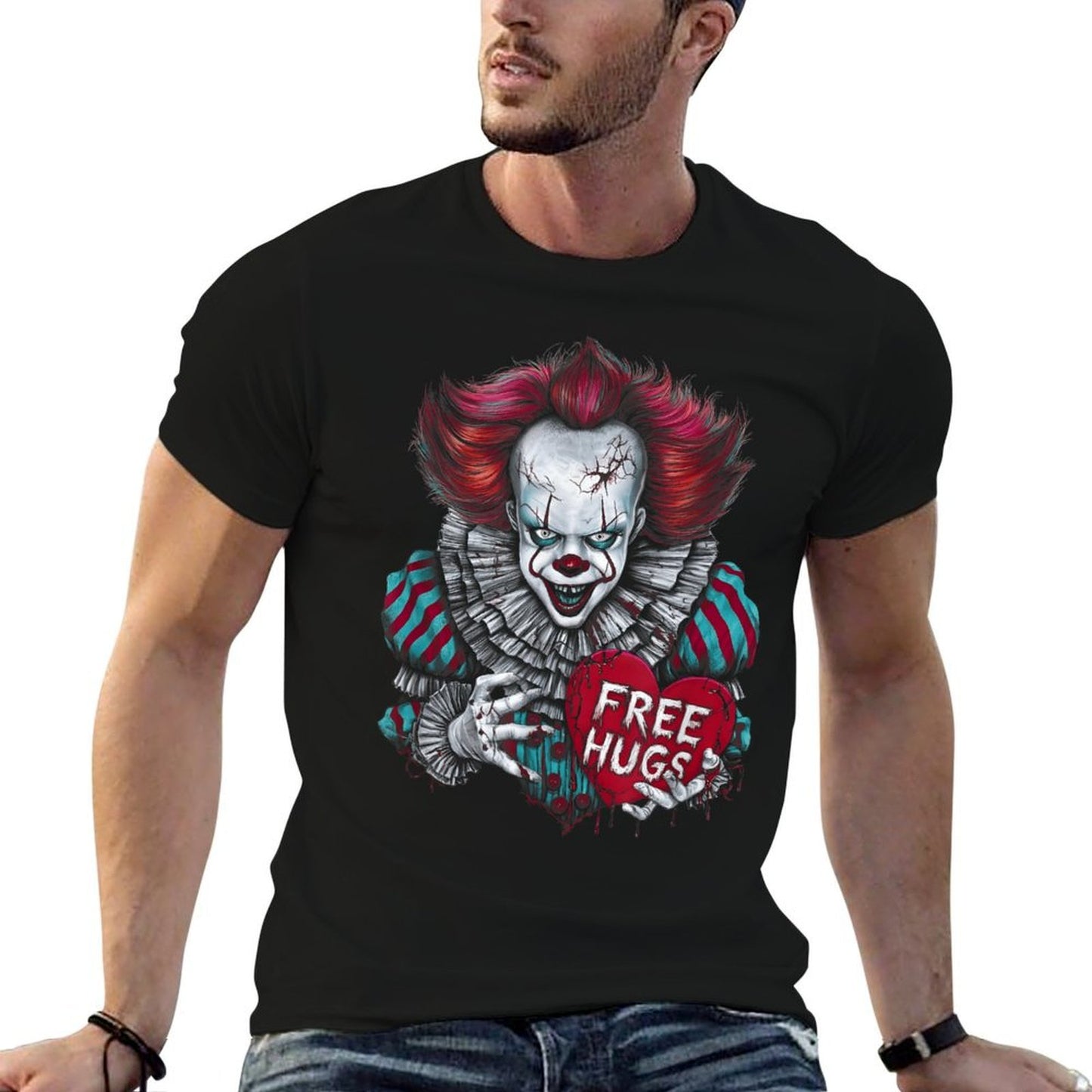 Free A Hugs Scary Clown Valentine Halloween Horror Character  Wrinkle-resistant T-Shirt