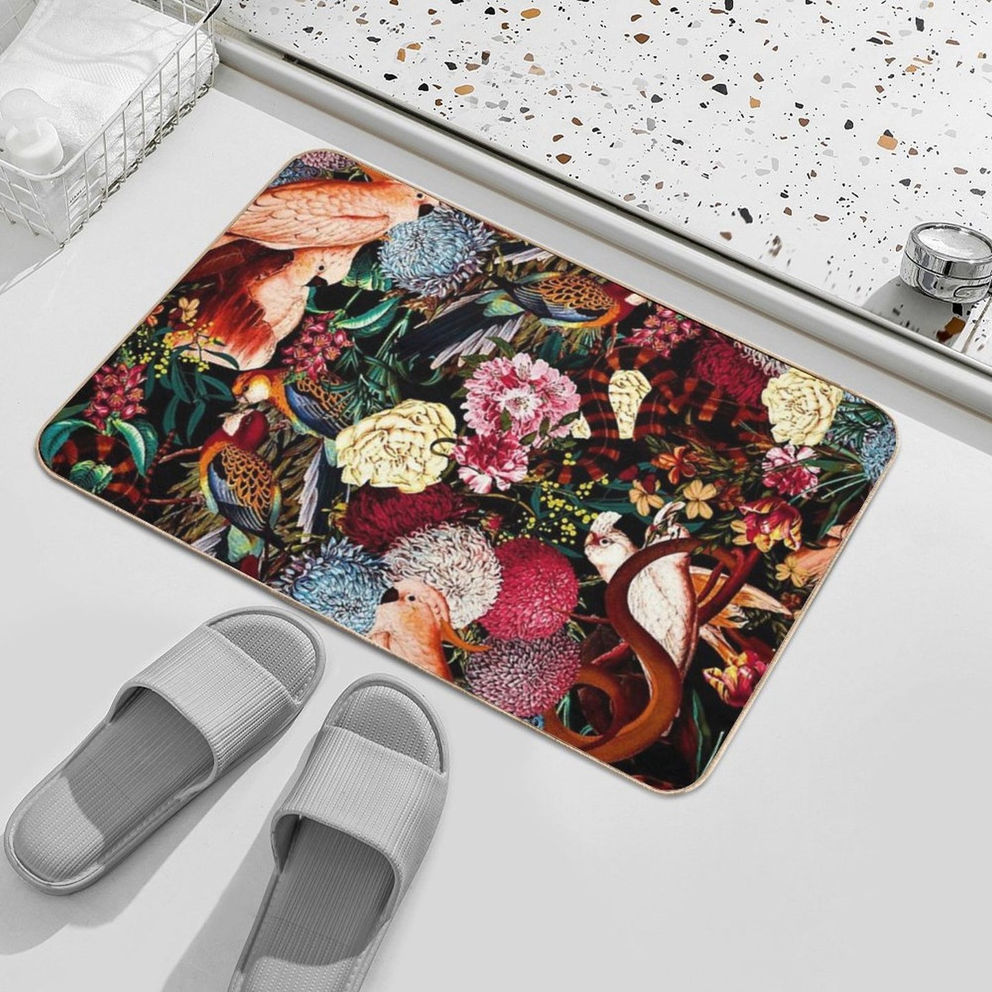 Flowers And Animals Pattern II  Anti-Trip Bath Mat