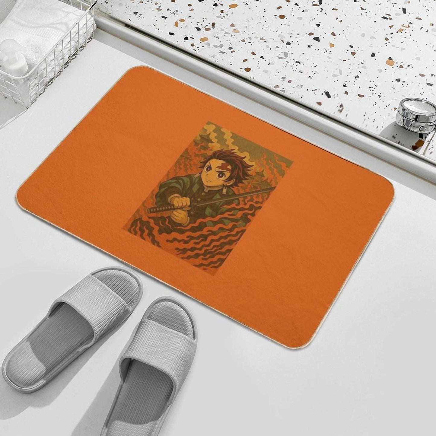 Japanese Vintage Drawing Tanjiro  Stain-Proof Bath Mat