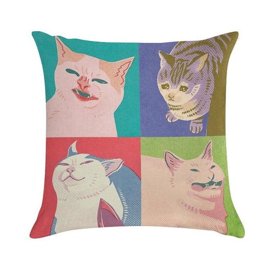 Four Meme Cats of The Apocalypse Soft Skin-Friendly Throw Pillow